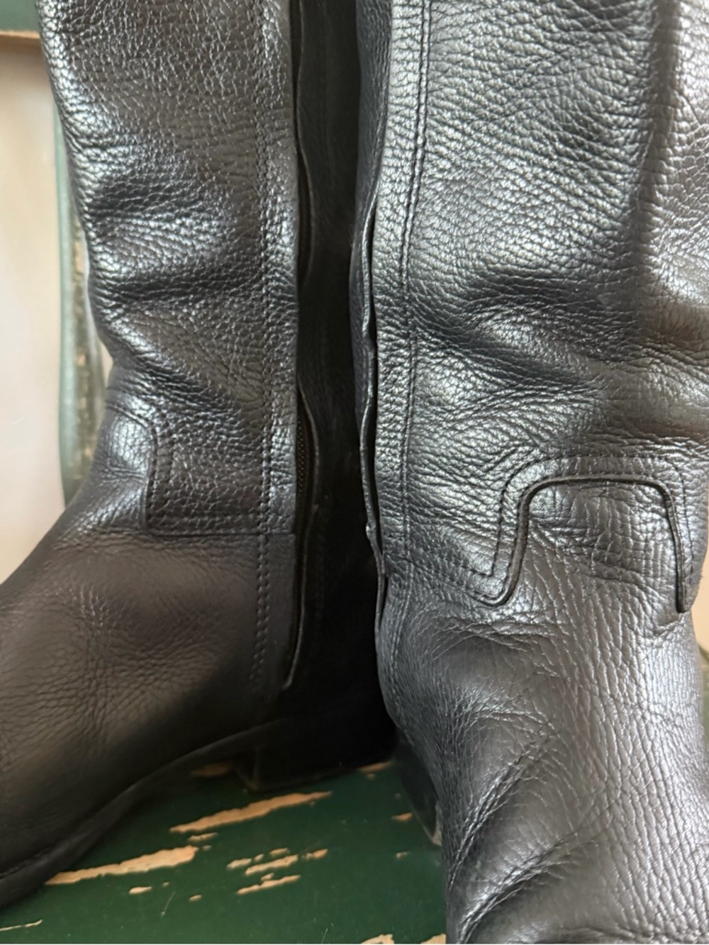Tory Burch Black Tumbled Leather Pull On Junction Equestrian Riding Boots Gold 8 - Picture 7 of 16